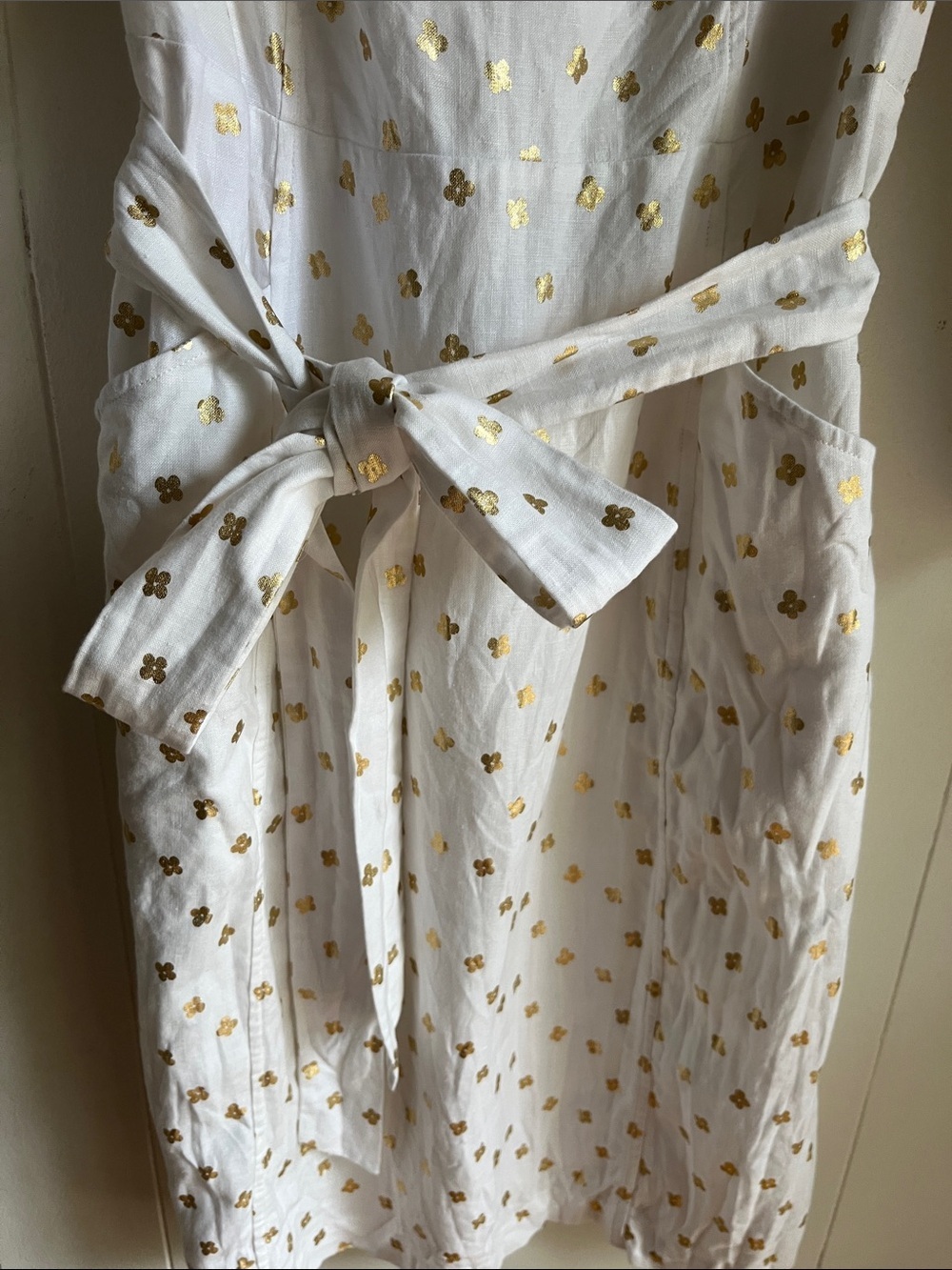 Boden Kelsey White Linen Midi Dress with Gold Floral Motif Beach Preppy Sz 10L - Picture 7 of 16